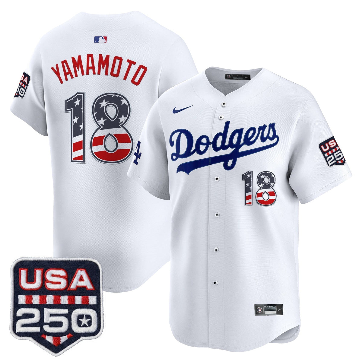Men's Los Angeles Dodgers USA 250 Fourth of July Vapor Premier Limited Jersey - All Stitched