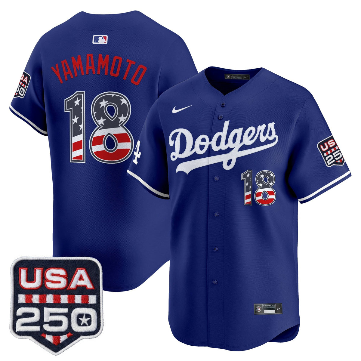 Men's Los Angeles Dodgers USA 250 Fourth of July Vapor Premier Limited Jersey - All Stitched