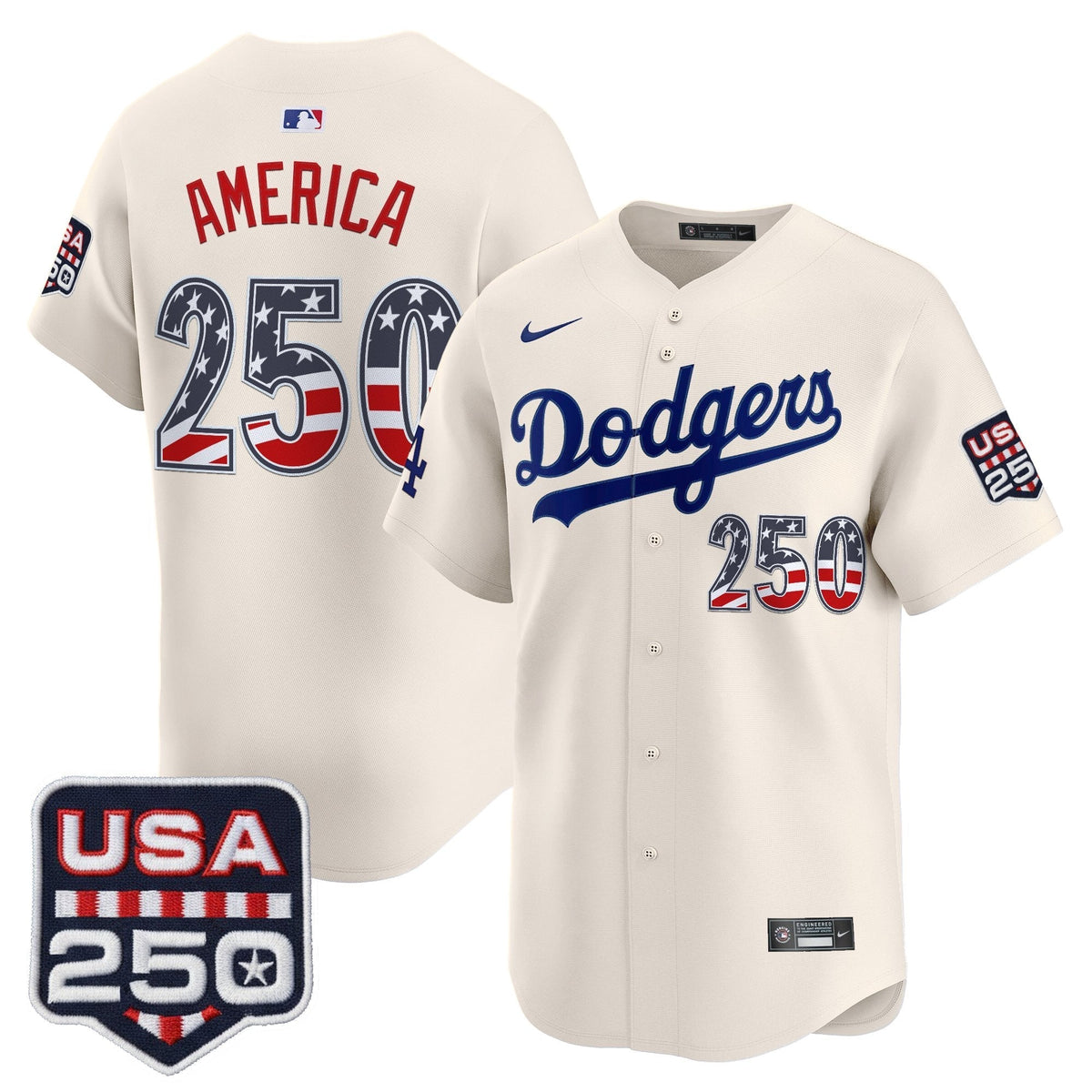 Men's Los Angeles Dodgers USA 250 Fourth of July Vapor Premier Limited Jersey - All Stitched