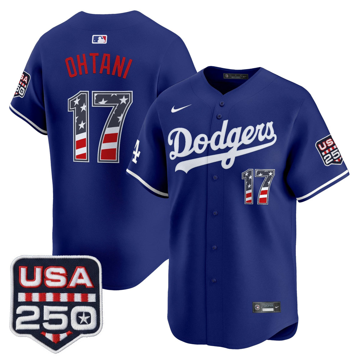 Men's Los Angeles Dodgers USA 250 Fourth of July Vapor Premier Limited Jersey - All Stitched