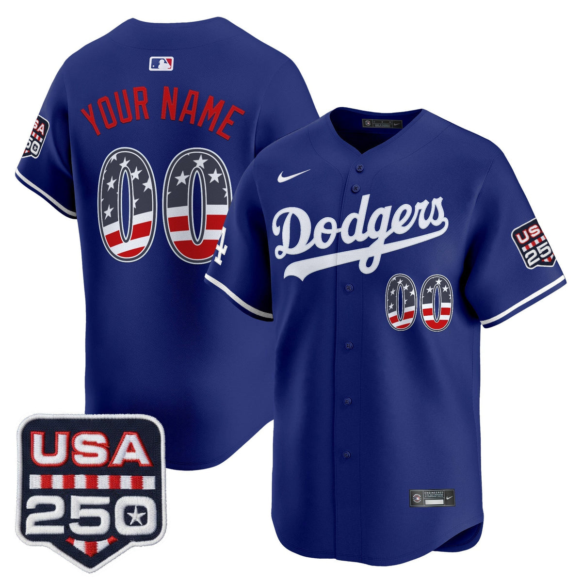Los Angeles Dodgers USA 250 Fourth of July Vapor Premier Limited Custom Jersey - All Stitched