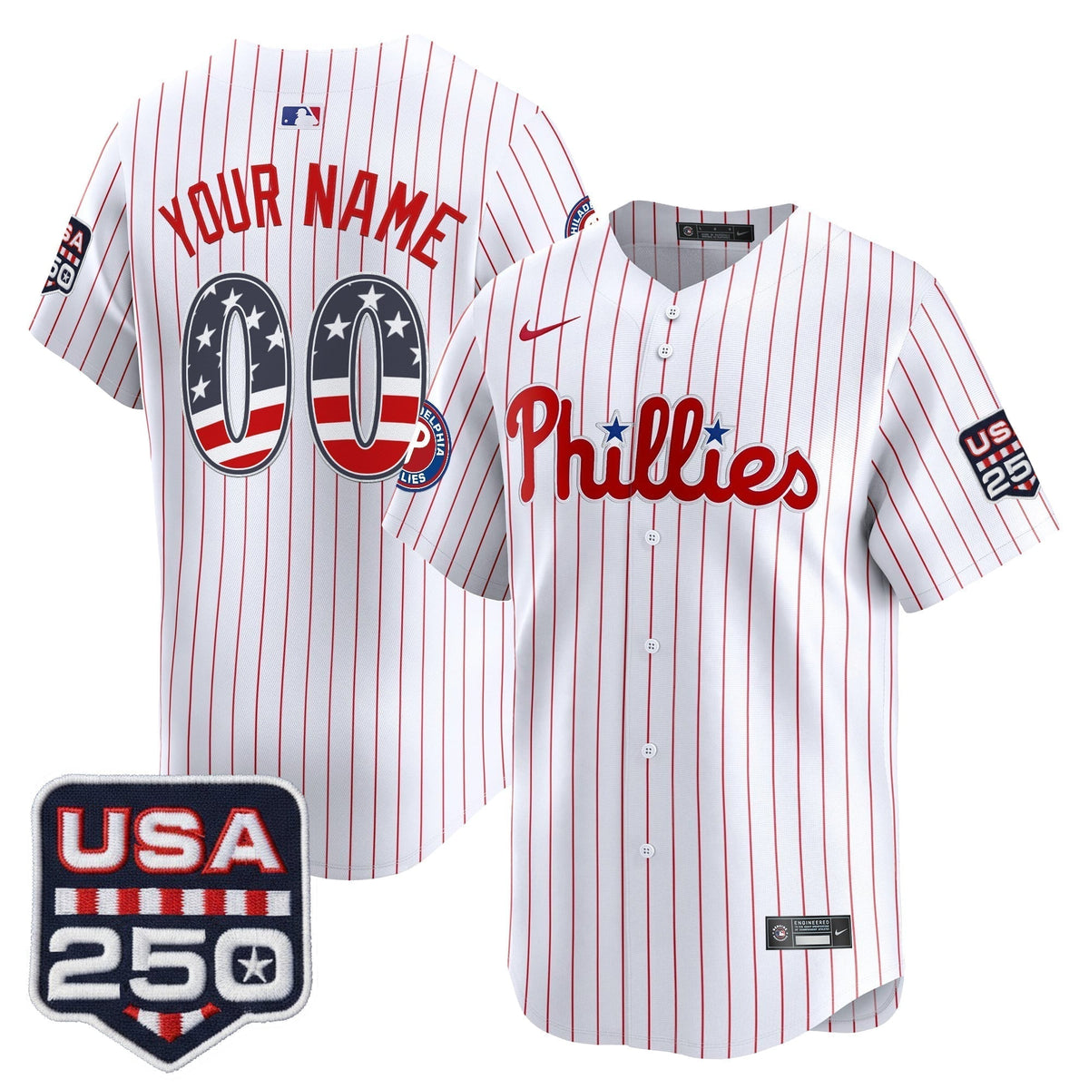 Philadelphia Phillies USA 250 Fourth of July Vapor Premier Limited Custom Jersey - All Stitched