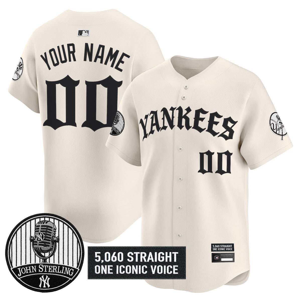 New York Yankees 'Old English Edition' Vapor Premier Limited Custom Jersey - John Sterling Patch - All Stitched