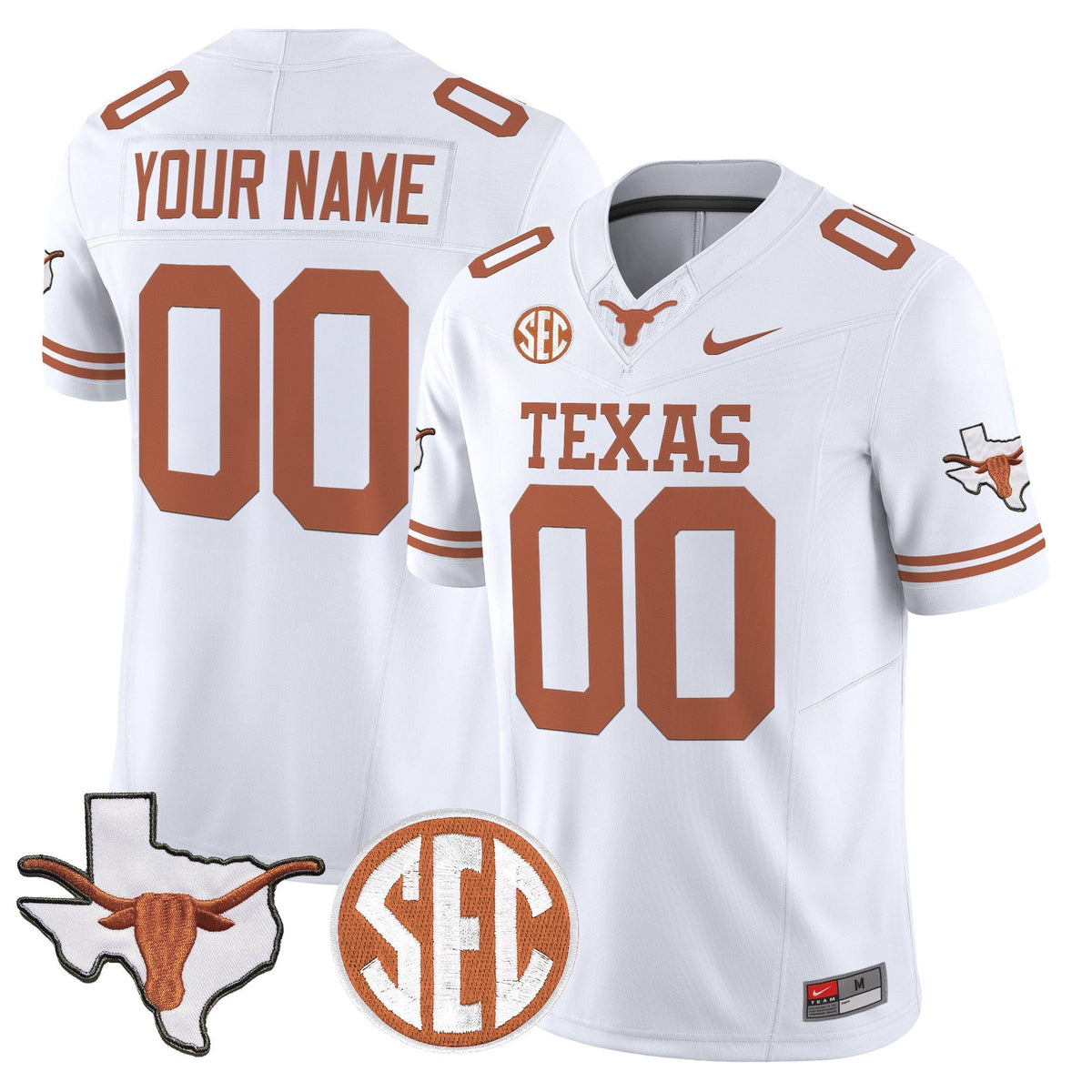 Texas Longhorns 2026 State Map & SEC Patch Vapor Limited Custom Jersey - All Stitched