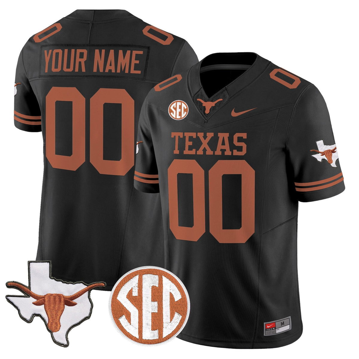 Texas Longhorns 2026 State Map & SEC Patch Vapor Limited Custom Jersey - All Stitched