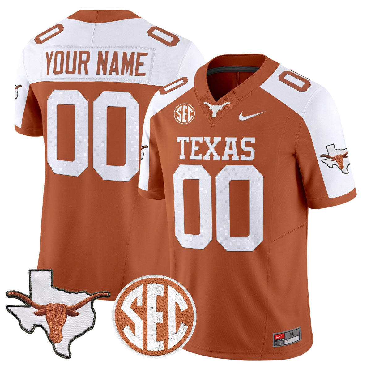 Texas Longhorns 2026 State Map & SEC Patch Vapor Limited Custom Jersey - All Stitched