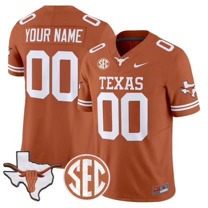 Texas Longhorns 2026 State Map & SEC Patch Vapor Limited Custom Jersey - All Stitched