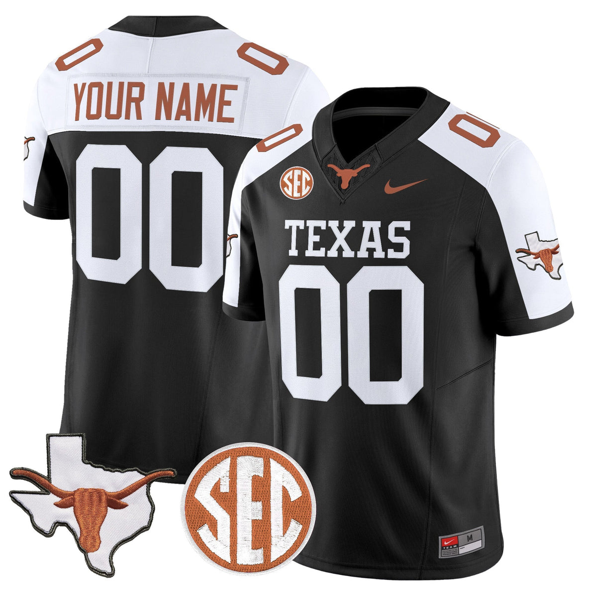 Texas Longhorns 2026 State Map & SEC Patch Vapor Limited Custom Jersey - All Stitched