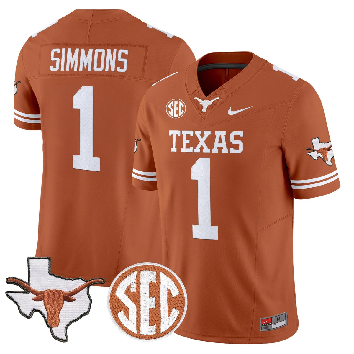 Texas Longhorns 2026 State Map & SEC Patch Vapor Limited Jersey - All Stitched