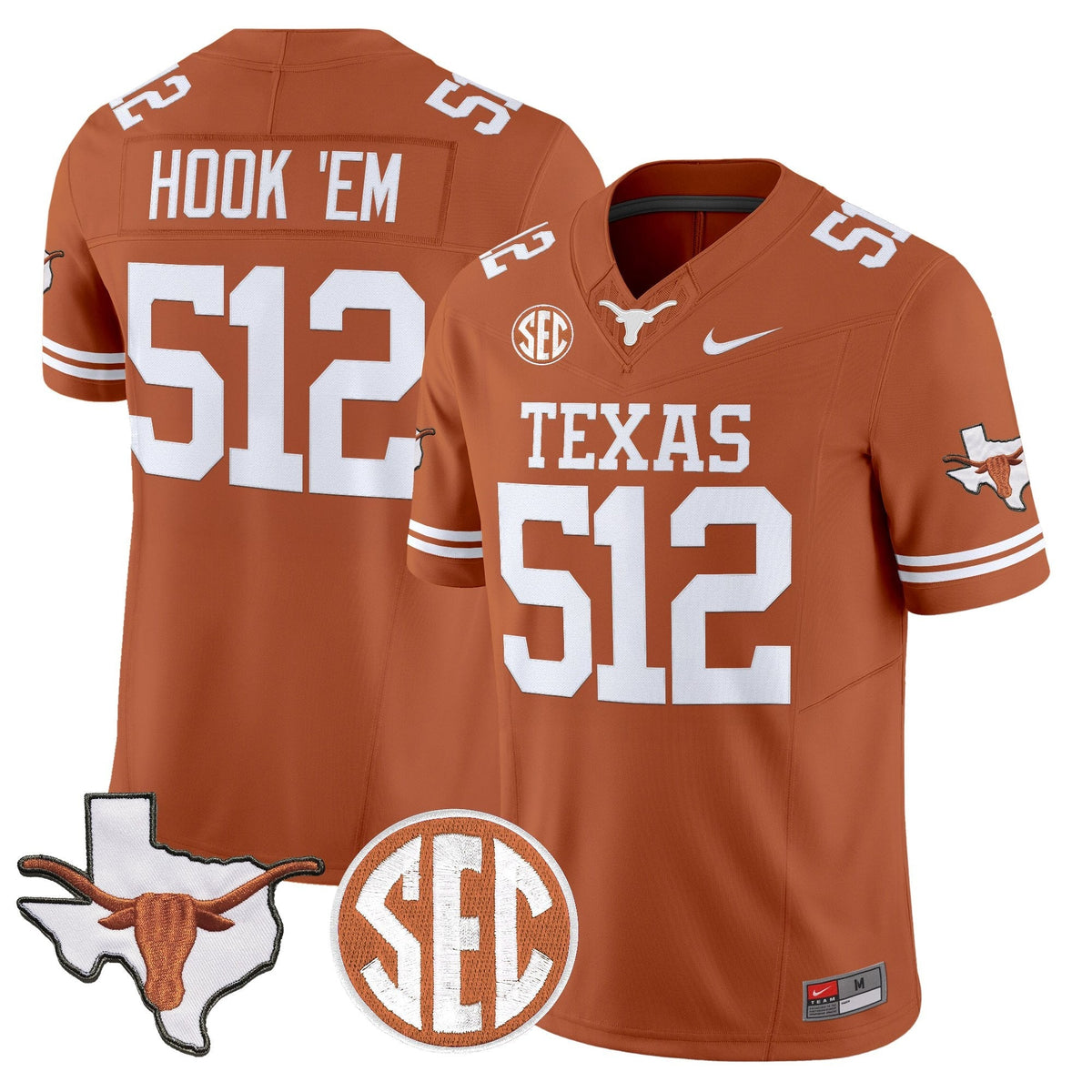 Texas Longhorns 2026 State Map & SEC Patch Vapor Limited Jersey - All Stitched