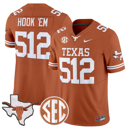 Texas Longhorns 2026 State Map & SEC Patch Vapor Limited Jersey - All Stitched