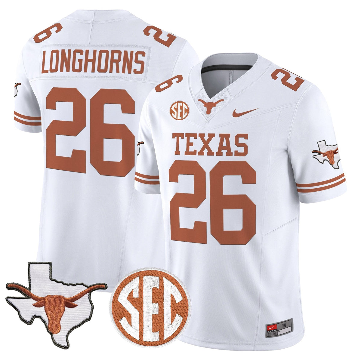 Texas Longhorns 2026 State Map & SEC Patch Vapor Limited Jersey - All Stitched