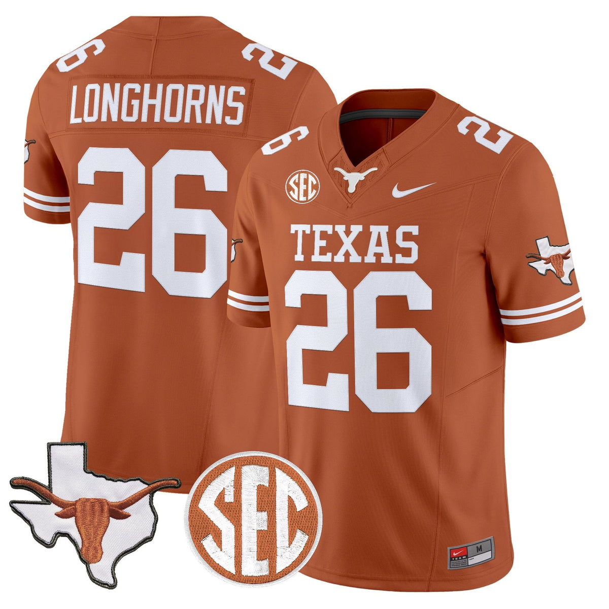 Texas Longhorns 2026 State Map & SEC Patch Vapor Limited Jersey - All Stitched