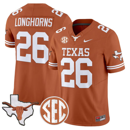 Texas Longhorns 2026 State Map & SEC Patch Vapor Limited Jersey - All Stitched