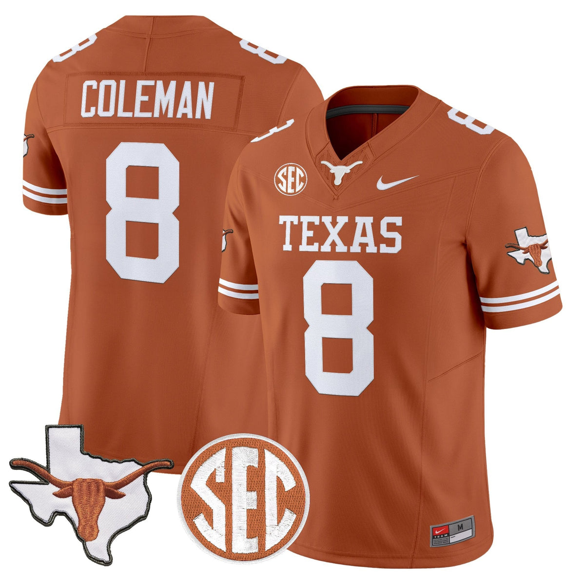 Texas Longhorns 2026 State Map & SEC Patch Vapor Limited Jersey - All Stitched