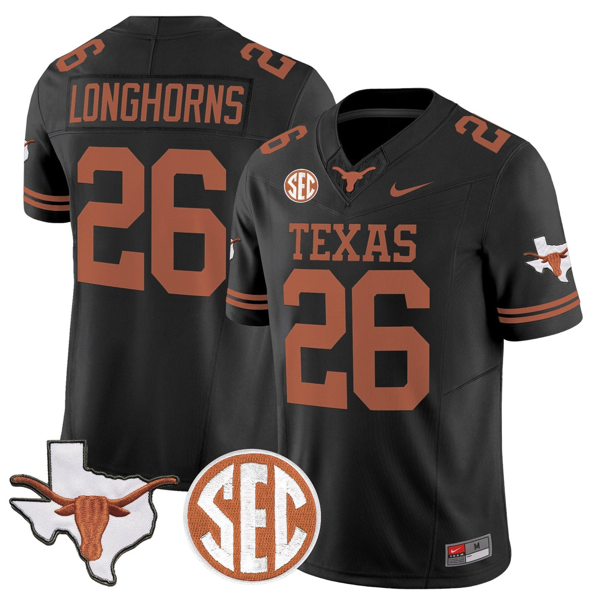 Texas Longhorns 2026 State Map & SEC Patch Vapor Limited Jersey - All Stitched