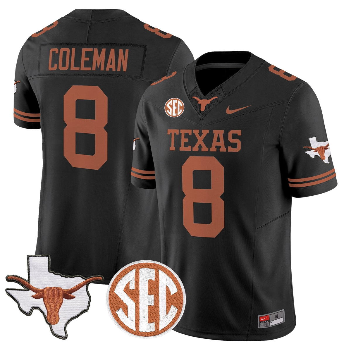 Texas Longhorns 2026 State Map & SEC Patch Vapor Limited Jersey - All Stitched