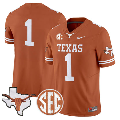 Texas Longhorns 2026 State Map & SEC Patch Vapor Limited Jersey - All Stitched