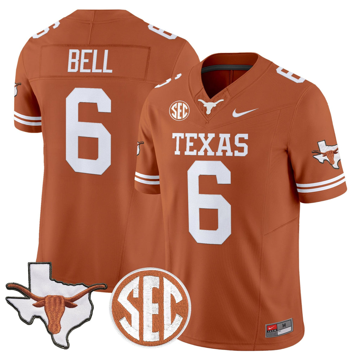 Texas Longhorns 2026 State Map & SEC Patch Vapor Limited Jersey - All Stitched
