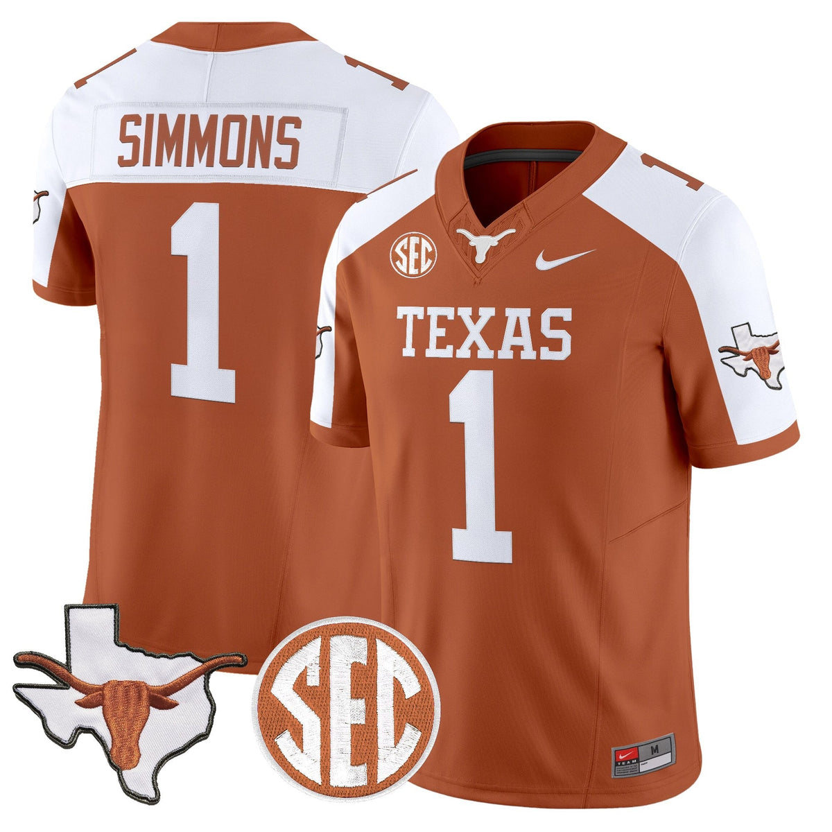 Texas Longhorns 2026 State Map & SEC Patch Vapor Limited Jersey - All Stitched
