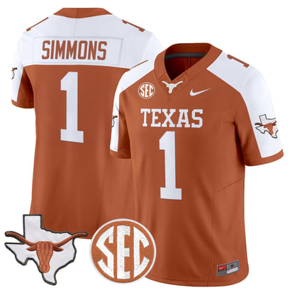 Texas Longhorns 2026 State Map & SEC Patch Vapor Limited Jersey - All Stitched