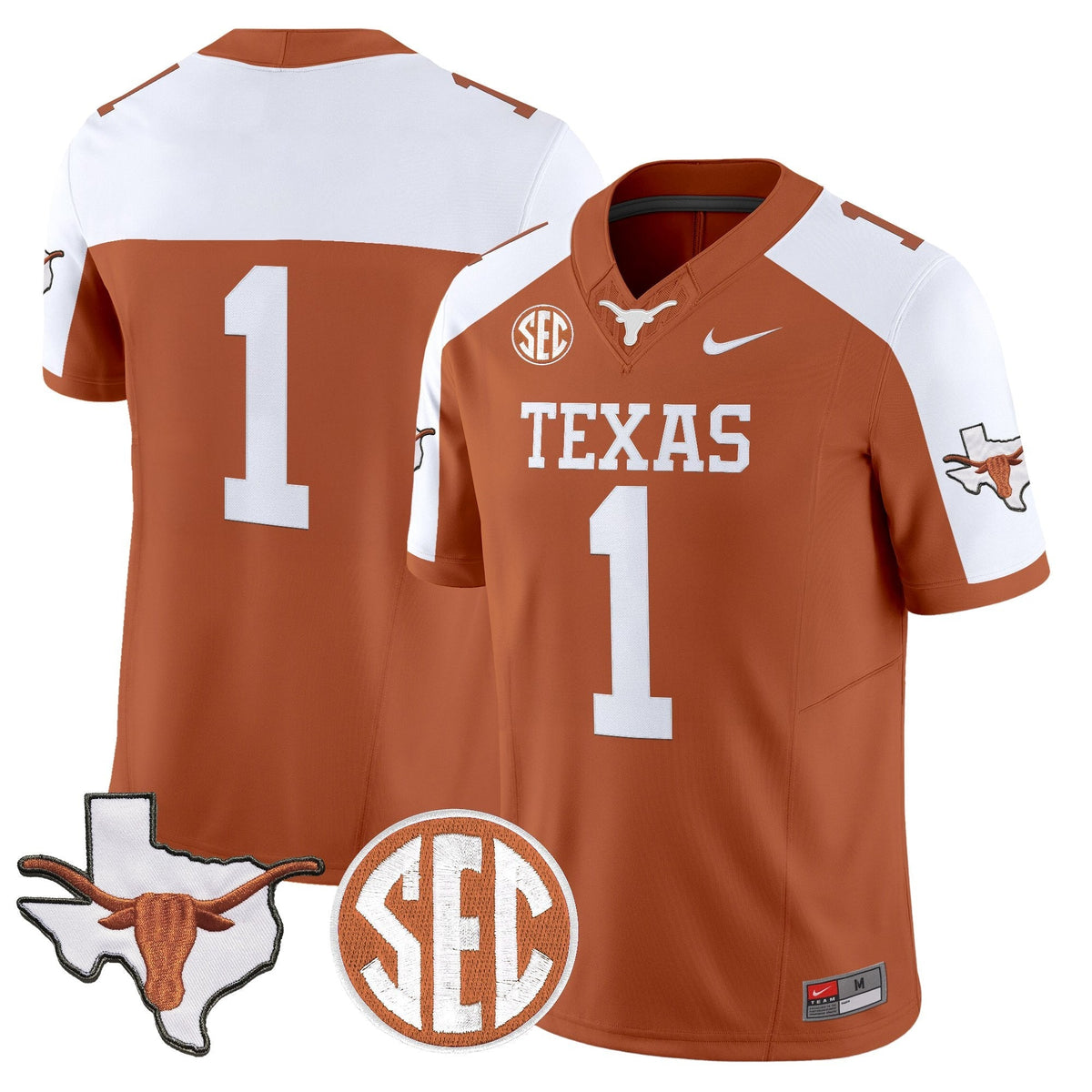 Texas Longhorns 2026 State Map & SEC Patch Vapor Limited Jersey - All Stitched