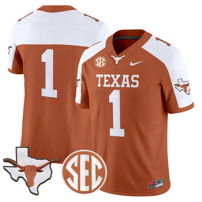 Texas Longhorns 2026 State Map & SEC Patch Vapor Limited Jersey - All Stitched