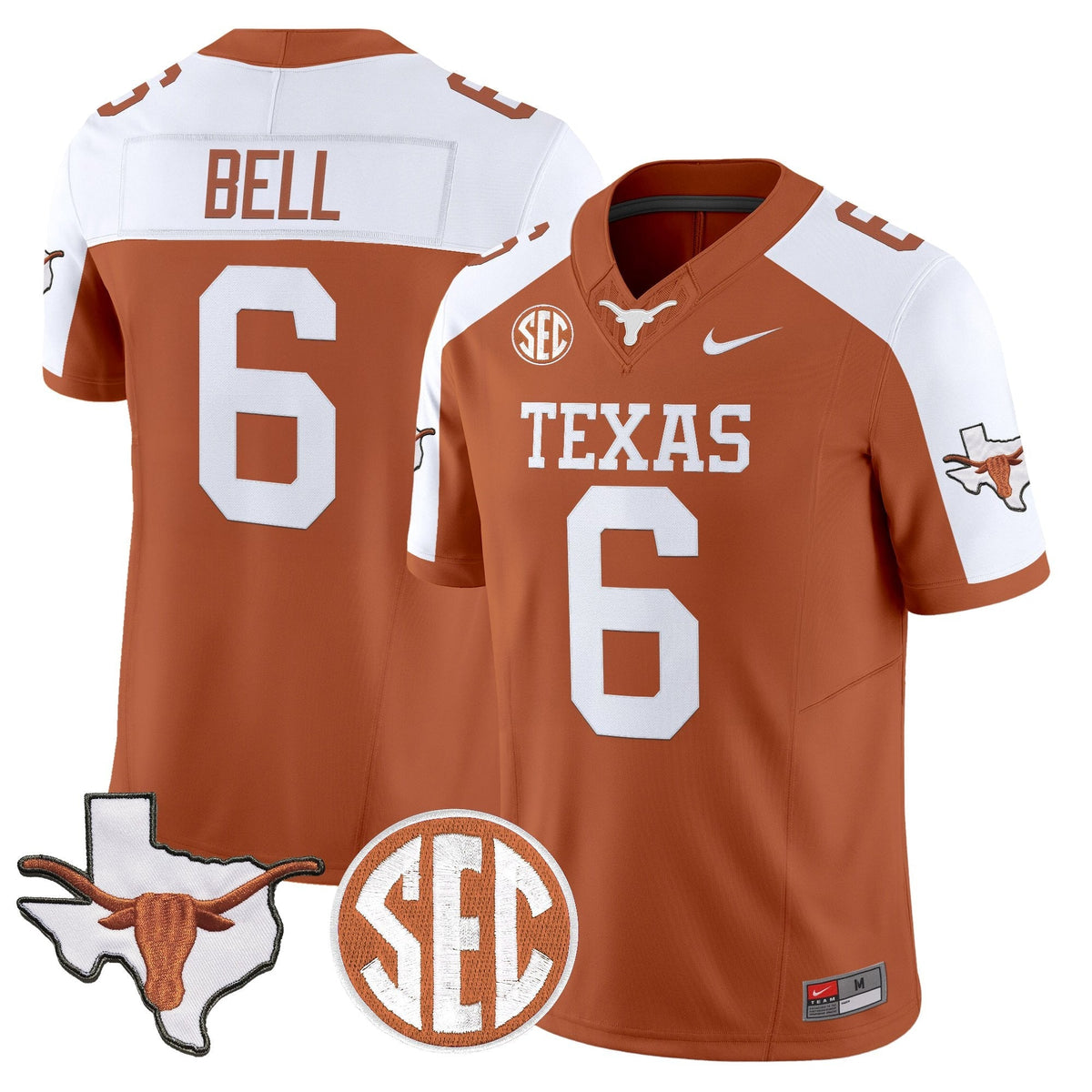 Texas Longhorns 2026 State Map & SEC Patch Vapor Limited Jersey - All Stitched