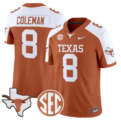 Texas Longhorns 2026 State Map & SEC Patch Vapor Limited Jersey - All Stitched