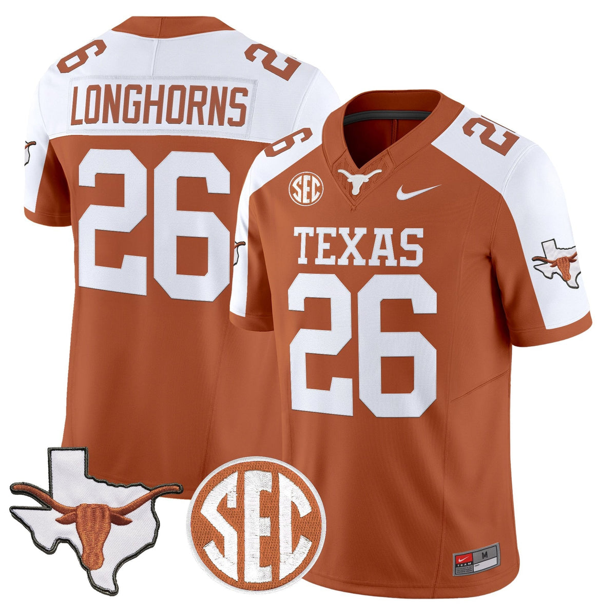 Texas Longhorns 2026 State Map & SEC Patch Vapor Limited Jersey - All Stitched