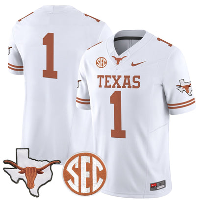 Texas Longhorns 2026 State Map & SEC Patch Vapor Limited Jersey - All Stitched