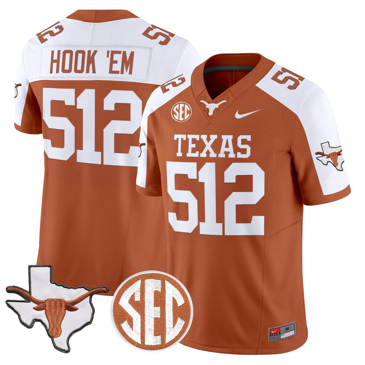 Texas Longhorns 2026 State Map & SEC Patch Vapor Limited Jersey - All Stitched