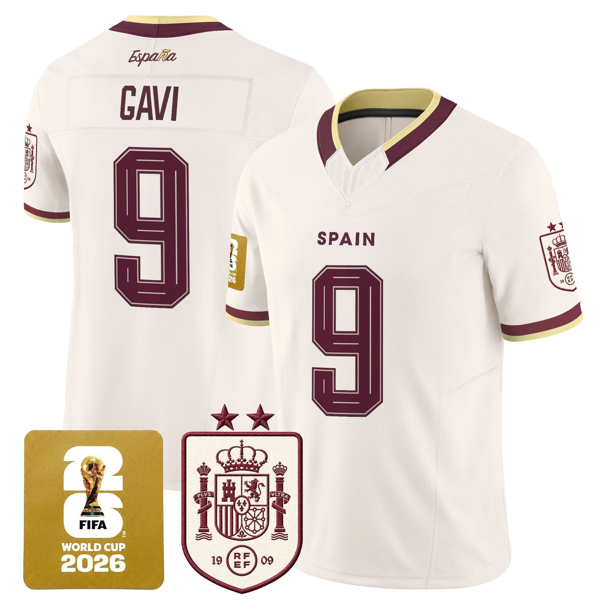 Spain 2026 World Cup Vapor Football Jersey - 2-Star World Champions - All Stitched