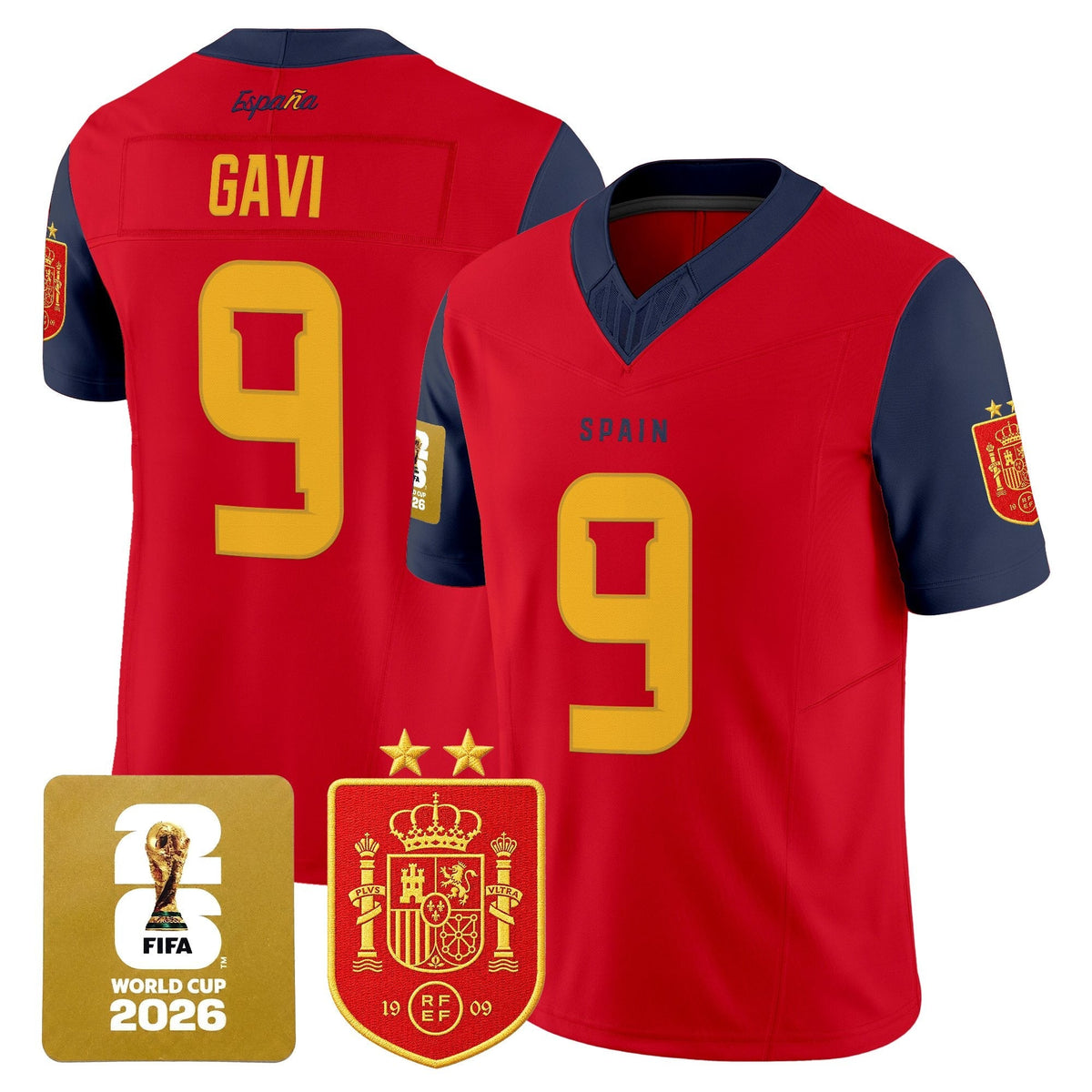 Spain 2026 World Cup Vapor Football Jersey - 2-Star World Champions - All Stitched