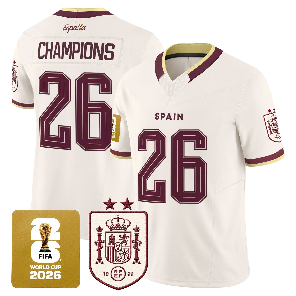 Spain 2026 World Cup Vapor Football Jersey - 2-Star World Champions - All Stitched
