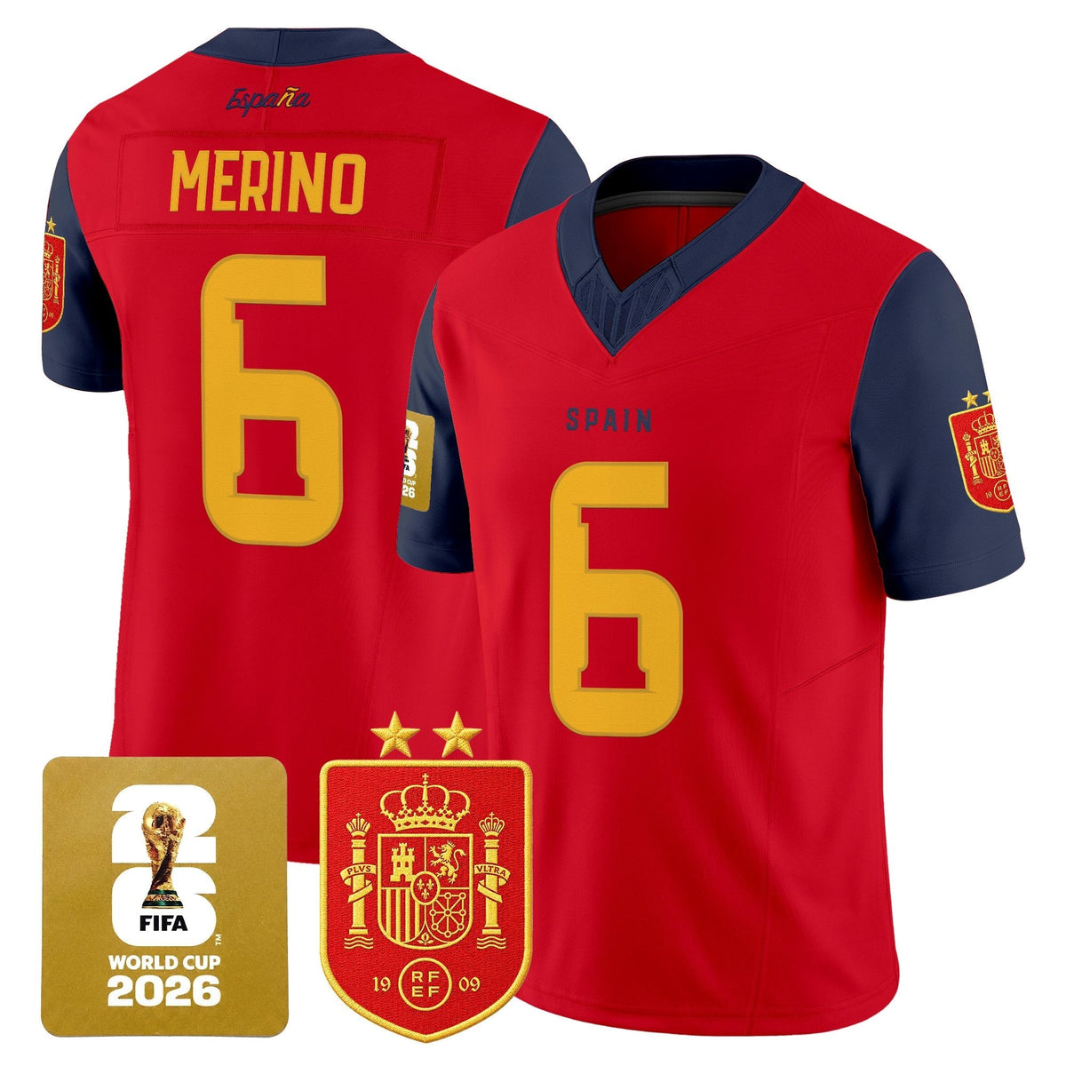 Spain 2026 World Cup Vapor Football Jersey - 2-Star World Champions - All Stitched