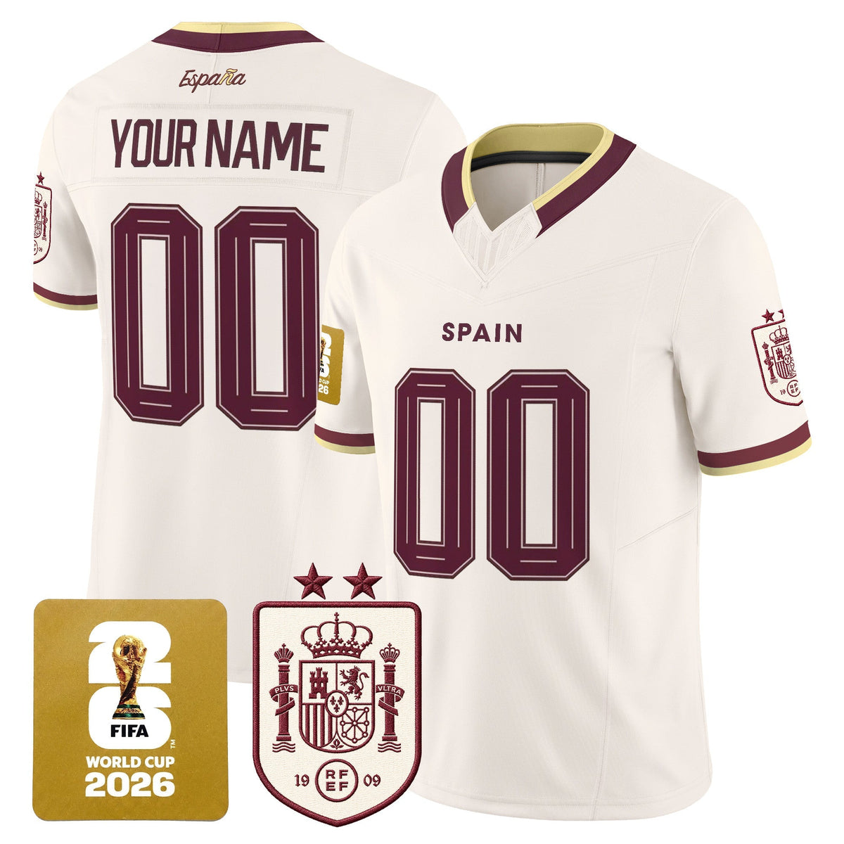 Spain 2026 World Cup Vapor Football Custom Jersey - 2-Star World Champions - All Stitched