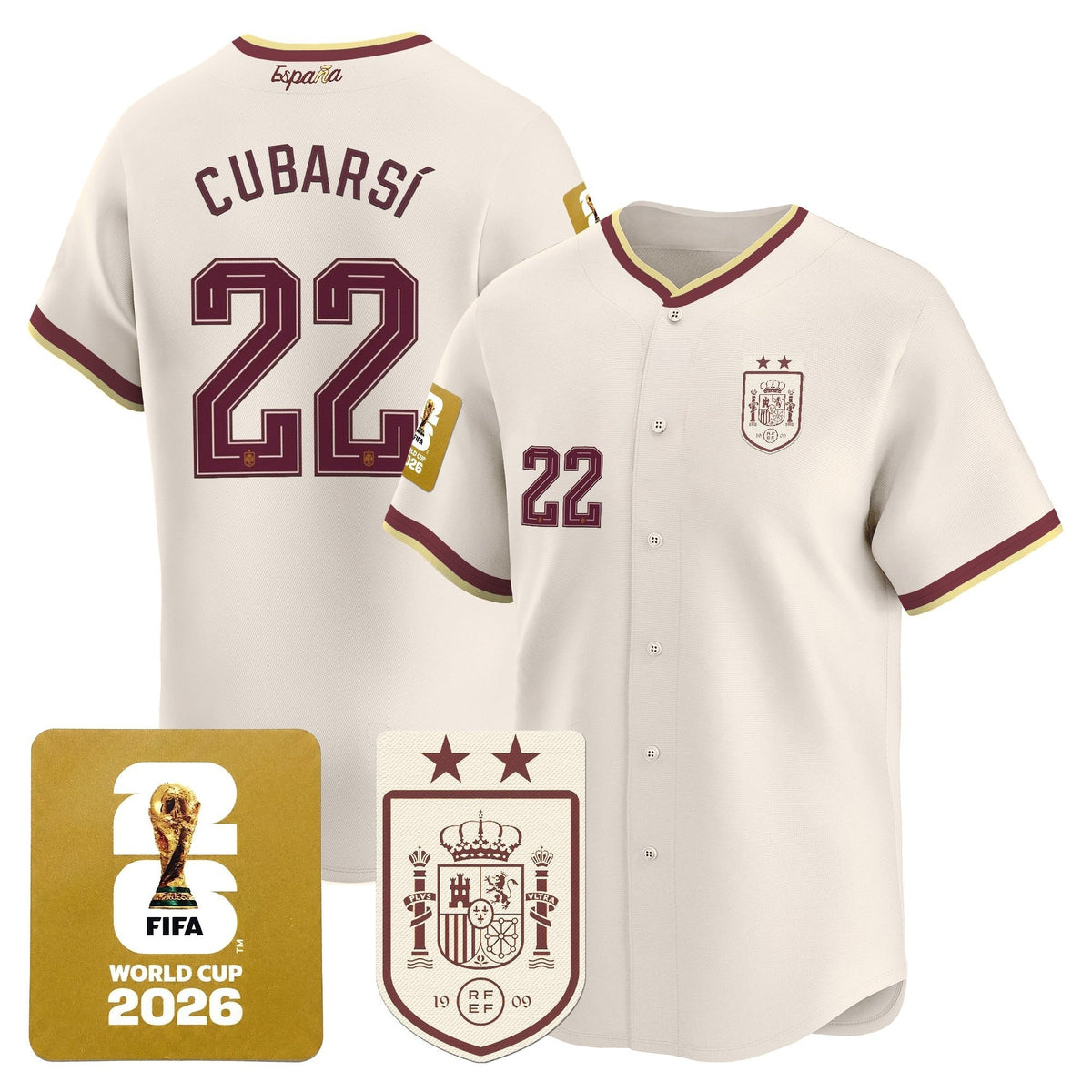 Spain 2026 World Cup Vapor Baseball Jersey - 2-Star World Champions - Stitched