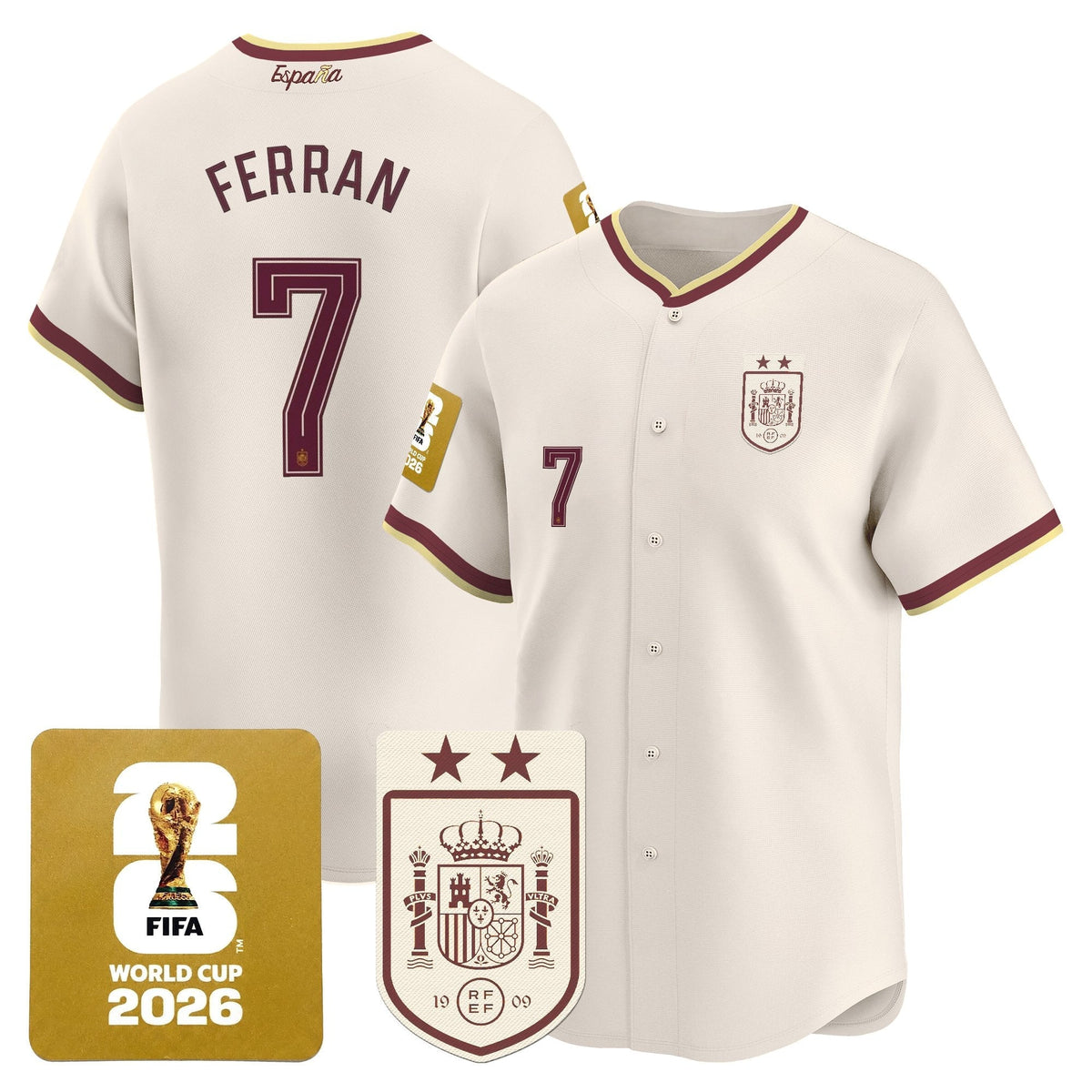 Spain 2026 World Cup Vapor Baseball Jersey - 2-Star World Champions - Stitched
