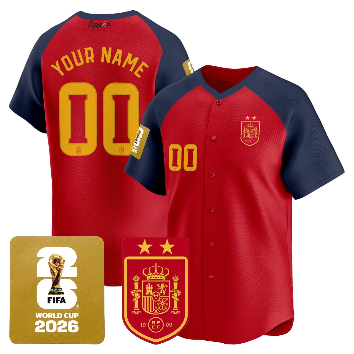 Spain 2026 World Cup Vapor Custom Baseball Jersey - 2-Star World Champions - Stitched