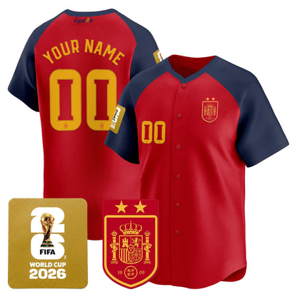 Spain 2026 World Cup Vapor Custom Baseball Jersey - 2-Star World Champions - Stitched