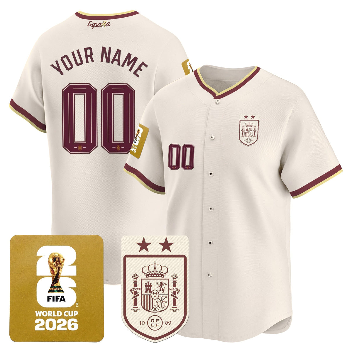 Spain 2026 World Cup Vapor Custom Baseball Jersey - 2-Star World Champions - Stitched