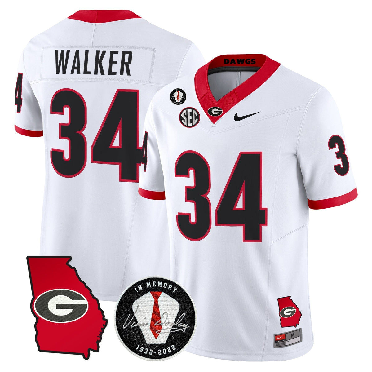 Georgia Bulldogs 2026 Georgia Map & Vince Dooley Patch Vapor Limited Jersey - Stitched