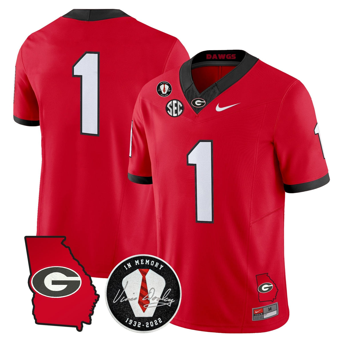 Georgia Bulldogs 2026 Georgia Map & Vince Dooley Patch Vapor Limited Jersey - Stitched