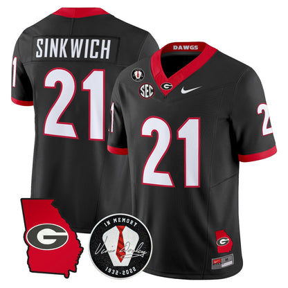 Georgia Bulldogs 2026 Georgia Map & Vince Dooley Patch Vapor Limited Jersey - Stitched