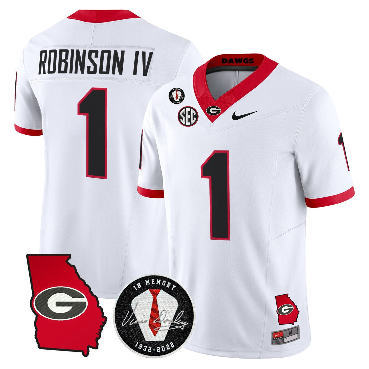 Georgia Bulldogs 2026 Georgia Map & Vince Dooley Patch Vapor Limited Jersey - Stitched