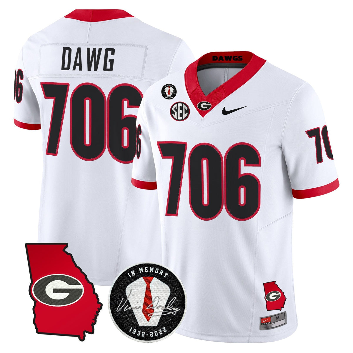 Georgia Bulldogs 2026 Georgia Map & Vince Dooley Patch Vapor Limited Jersey - Stitched