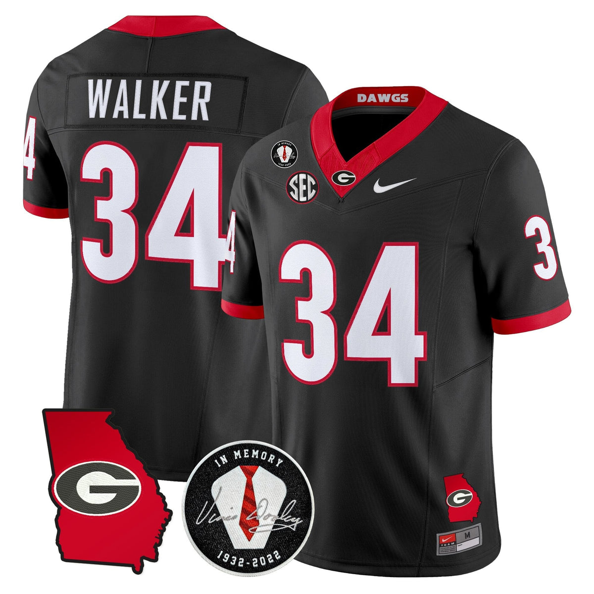 Georgia Bulldogs 2026 Georgia Map & Vince Dooley Patch Vapor Limited Jersey - Stitched