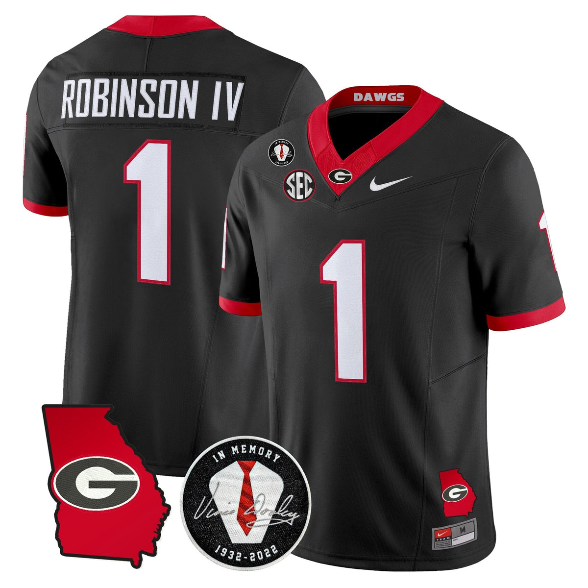 Georgia Bulldogs 2026 Georgia Map & Vince Dooley Patch Vapor Limited Jersey - Stitched