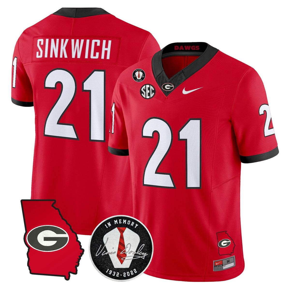 Georgia Bulldogs 2026 Georgia Map & Vince Dooley Patch Vapor Limited Jersey - Stitched
